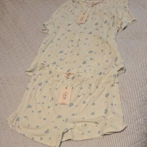 NWT Como Blu Heart Print Sleepwear 2 Piece PJ Set Size Large